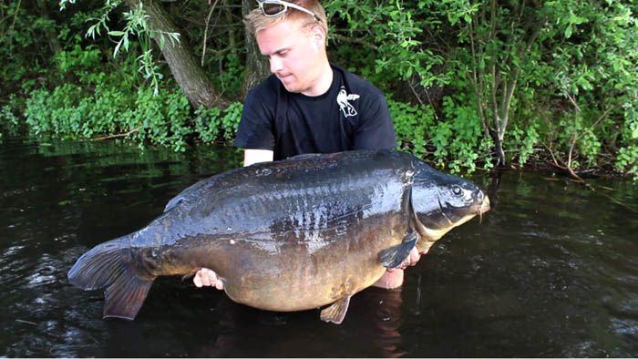 Bas met een Nederlandse spiegel van 29 kg gevangen op de Fruit Punch. ‘Elke visser vangt graag een grote vis, al ligt dus focus hier bij ons nooit op’, aldus BFP Baits.