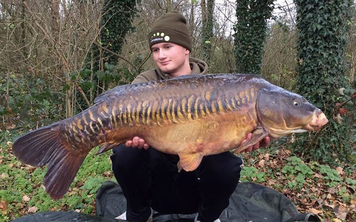 Deze brute rijenkarper werd gevangen door Mike Lamberts op een Belgisch circuitwater.
