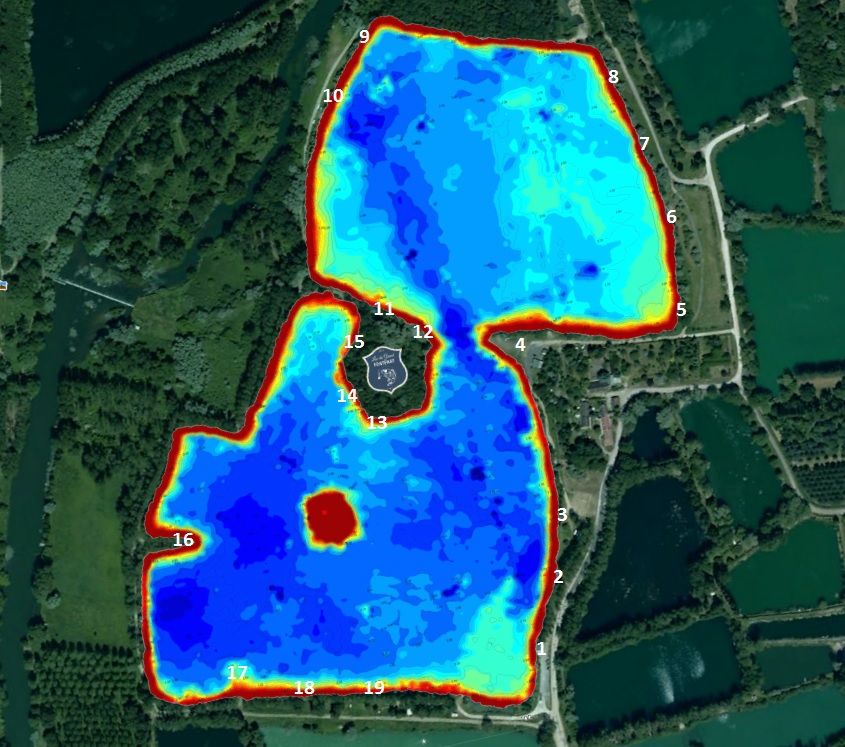 LAC DU GRAND FONTENAY - PLAN DES POSTES CARPES ESTURGEON SILURE